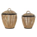   Kosár Szett DKD Home Decor Fekete Természetes Fém Rattan 48 x 48 x 55 cm (2 egység) MOST 141190 HELYETT 90556 Ft-ért!