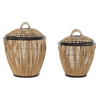   Kosár Szett DKD Home Decor Fekete Természetes Fém Rattan 48 x 48 x 55 cm (2 egység) MOST 138367 HELYETT 88745 Ft-ért!