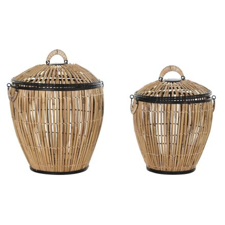 Kosár Szett DKD Home Decor Fekete Természetes Fém Rattan 48 x 48 x 55 cm (2 egység) MOST 138367 HELYETT 88745 Ft-ért!