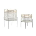   Virágcserép Készlet DKD Home Decor Fehér Természetes Fém Rattan Négyzetben 25 x 25 x 32 cm (2 egység) MOST 36545 HELYETT 21389 Ft-ért!