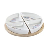   Röviditalos Szett DKD Home Decor Kék Természetes Bambusz Kőedény Mediterrán 21,5 x 21,5 x 1 cm (5 pcs) MOST 14022 HELYETT 8392 Ft-ért!