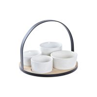   Röviditalos Szett DKD Home Decor Fehér/Fekete Fém Bambusz Kőedény Loft 5 Darabok 20 x 20 x 14 cm MOST 12444 HELYETT 7449 Ft-ért!