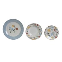   Evőeszközök DKD Home Decor Kék Fehér Porcelán Virágos 27 x 27 x 3 cm 18 Darabok MOST 66971 HELYETT 42380 Ft-ért!