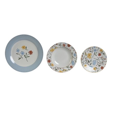 Evőeszközök DKD Home Decor Kék Fehér Porcelán Virágos 27 x 27 x 3 cm 18 Darabok MOST 66971 HELYETT 42380 Ft-ért!