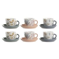   Csésze Szett Alátétekkel DKD Home Decor Kék Szürke Többszínű Világos rózsaszín Porcelán 90 ml 11 x 11 x 2 cm (3 egység) MOST 31780 HELYETT 18602 Ft-ért!