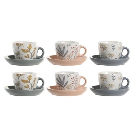 Csésze Szett Alátétekkel DKD Home Decor Kék Szürke Többszínű Világos rózsaszín Porcelán 90 ml 11 x 11 x 2 cm (3 egység) MOST 31780 HELYETT 18602 Ft-ért!