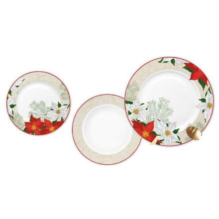 Evőeszközök DKD Home Decor Piros Bézs szín Porcelán Virág Karácsony 27 x 27 x 2 cm 18 Darabok MOST 41054 HELYETT 24026 Ft-ért!