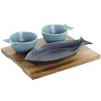   Röviditalos Szett Home ESPRIT Kék Égszínkék Porcelán Akácfa Mediterrán Halak 19,5 x 16,5 x 1,3 cm 4 Darabok MOST 17503 HELYETT 10475 Ft-ért!