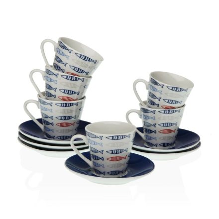 Csésze Szett Alátétekkel Versa Porcelán 5,8 x 6 x 5,8 cm Halak Kávézó (12 Darabok) MOST 18655 HELYETT 11608 Ft-ért!