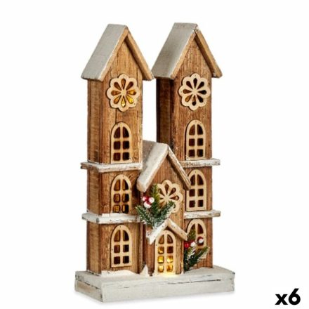 Dekoratív Figura Fény Ház Fehér Barna Fa 25 x 46 x 9 cm (6 egység) MOST 102696 HELYETT 80792 Ft-ért!