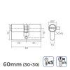 Biztonsági henger EDM R15 Hosszú bütyök Aranysàrga Sárgaréz 60 x 30 x 17 mm MOST 10449 HELYETT 6259 Ft-ért!