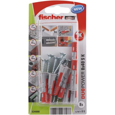 Fali dugók és csavarok Fischer Duopower 534998 8 x 40 mm 8 Darabok Nylon 1 Darabok MOST 7061 HELYETT 3960 Ft-ért!