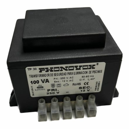 Safety transformer for swimming pool lighting PHONOVOX tp31100 100 VA 12 V 230 V 50-60 Hz 9,8 x 7,9 x 7,4 cm MOST 33474 HELYETT 23348 Ft-ért!