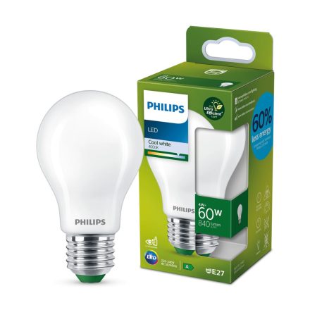 LED Izzók Philips Ultra Efficient Led Classic 4 W 60 W E27 840 lm Fehér (4000 K) MOST 9235 HELYETT 5531 Ft-ért!