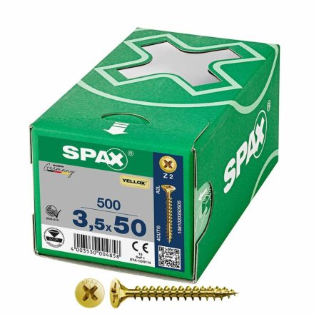 Csavaros doboz SPAX Yellox Z2 Lapos fej 3,5 x 50 mm 500 egység MOST 19645 HELYETT 13228 Ft-ért!