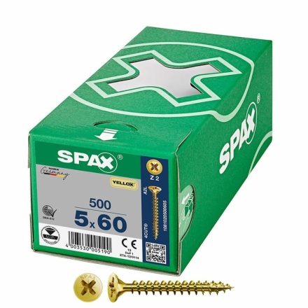 Csavaros doboz SPAX Yellox Z2 Lapos fej 5,0 x 60 mm 500 egység MOST 39592 HELYETT 27614 Ft-ért!