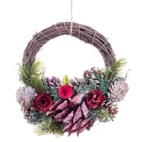   Adventi koszorú Piros Többszínű Rattan Műanyag Foam Ananász 24 x 22 x 8 cm MOST 11037 HELYETT 6606 Ft-ért!