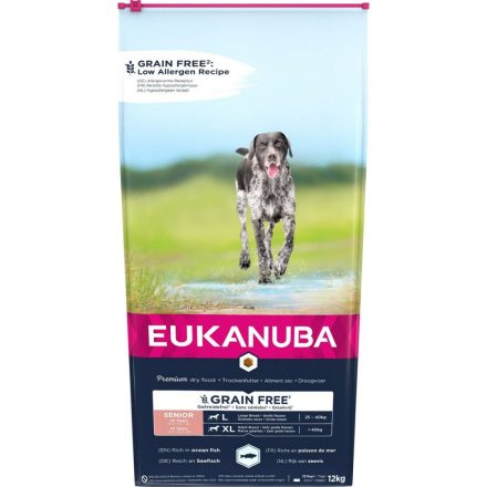 Takarmány Eukanuba Grain Free Senior large/giant breed idősebb Hal 20-40 Kg 12 kg MOST 45748 HELYETT 34427 Ft-ért!