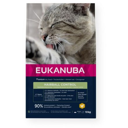 Macska eledel Eukanuba Hairball Control Chicken Csirke 10 kg MOST 48664 HELYETT 33162 Ft-ért!