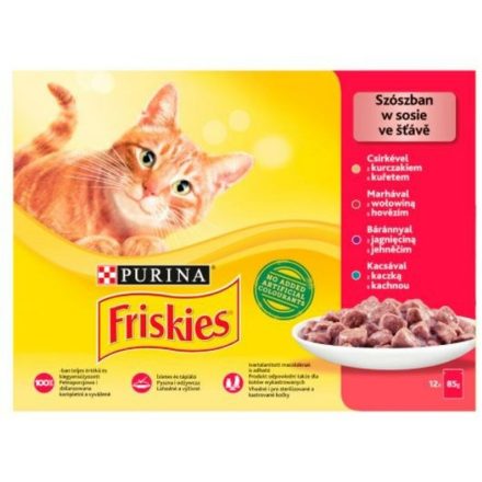 Macska eledel Purina Friskies Mix Csirke Borjúhús Bárány Kacsa 12 x 85 g MOST 7185 HELYETT 4299 Ft-ért!