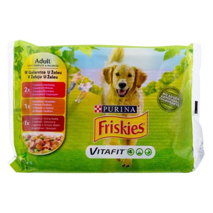 Nedves étel Purina Friskies Csirke Borjúhús Bárány Zöldborsó Zöldbab Sárgarépa 4 x 100 g MOST 2367 HELYETT 1414 Ft-ért!