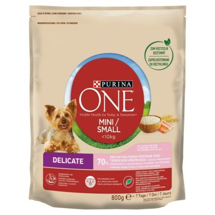 Takarmány Purina One Mini/Small Sensitive Felnőtt Lazac szín 800 g MOST 7007 HELYETT 4192 Ft-ért!