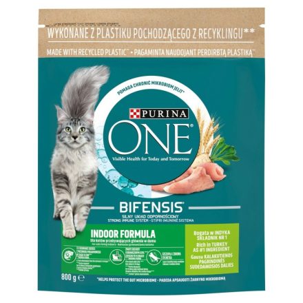 Macska eledel Purina One Bifensis Adult Indoor Felnőtt Pulyka 800 g MOST 7912 HELYETT 4737 Ft-ért!