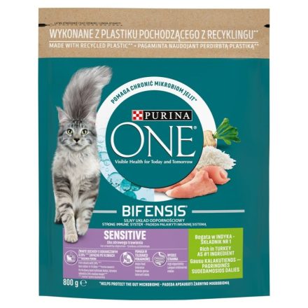 Macska eledel Purina One Bifensis Adult Sensitive Felnőtt Pulyka 800 g MOST 7912 HELYETT 4737 Ft-ért!