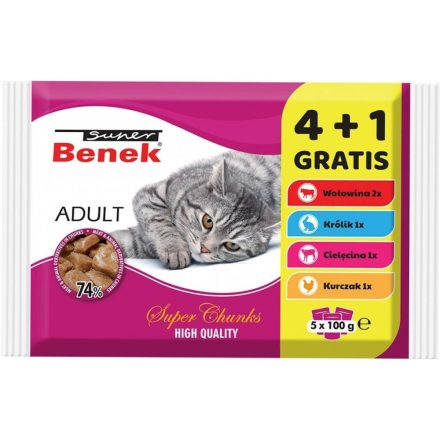 Macska eledel Super Benek 5 x 100 g Csirke Borjúhús Nyúl MOST 2096 HELYETT 1257 Ft-ért!