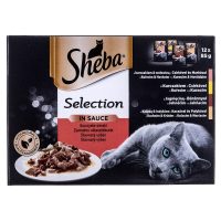   Macska eledel Sheba Selection in Sauce Csirke Pulyka Borjúhús Bárány 85 g MOST 8222 HELYETT 5043 Ft-ért!