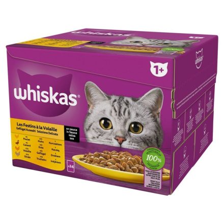 Macska eledel Whiskas Poultry Feast Csirke Pulyka Kacsa madarak 24 x 85 g MOST 16443 HELYETT 10087 Ft-ért!