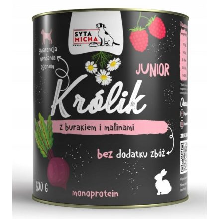 Nedves étel SYTA MICHA Junior Rabbit with beetroot and raspberries 800 g MOST 7116 HELYETT 4258 Ft-ért!