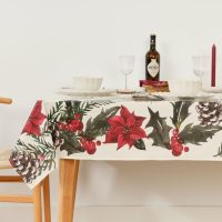   Foltálló gyanta asztalterítő Belum Christmas Flowers Fehér Barna Piros Zöld 250 x 150 cm MOST 30396 HELYETT 18611 Ft-ért!